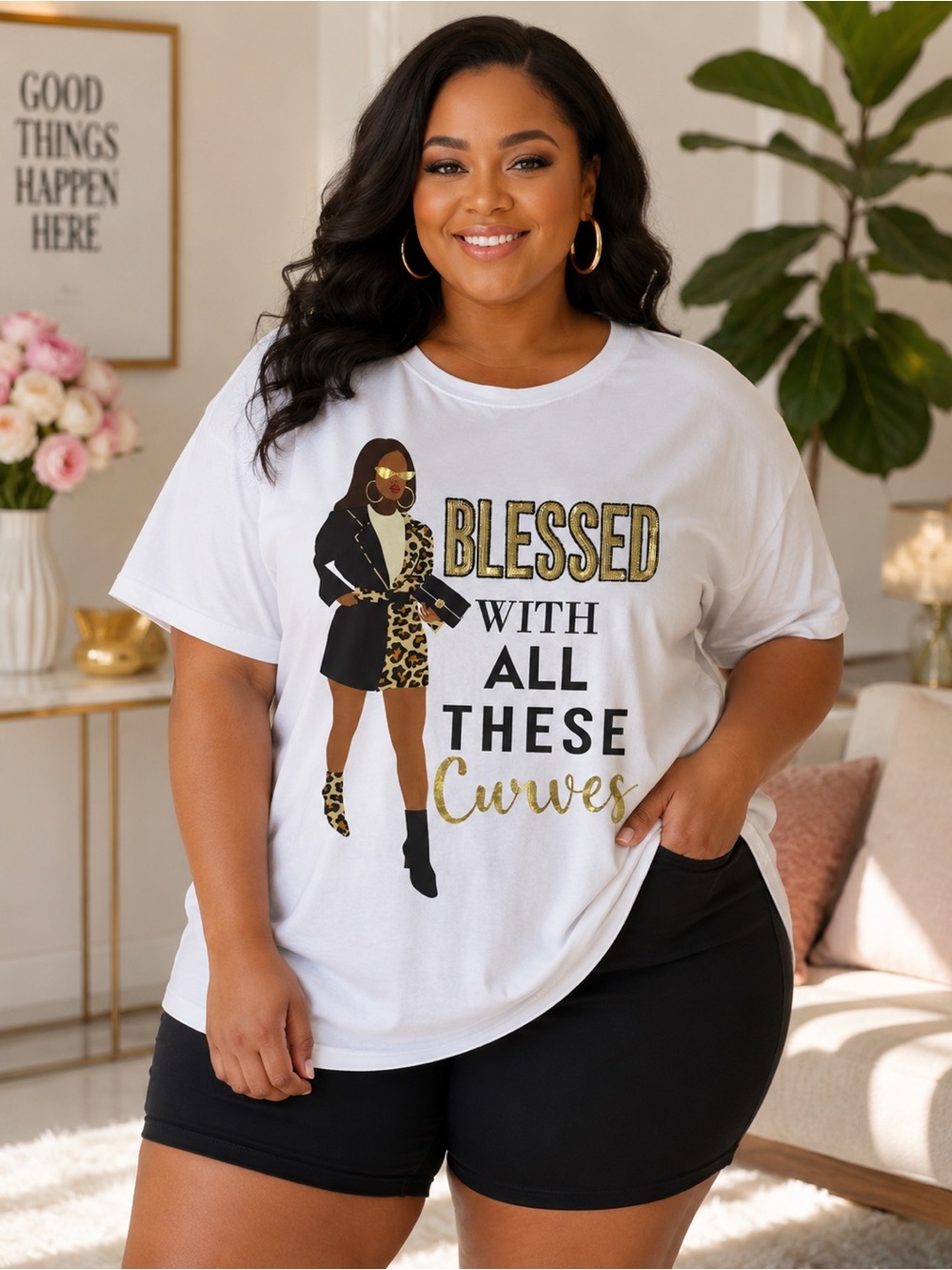 Ashley Stewart White Blessed With All These Curves Graphic Tee Size 30/32